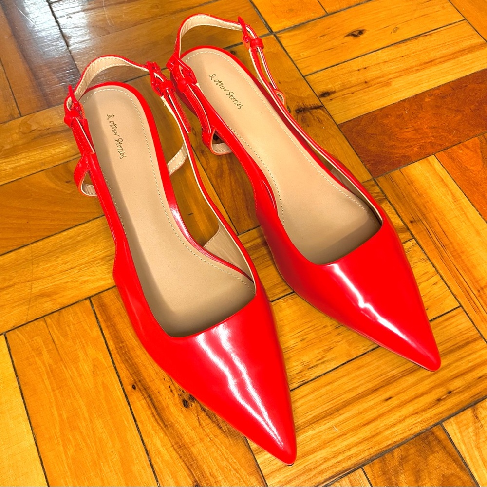 & Other Stories pointed slingback heeled pumps in red